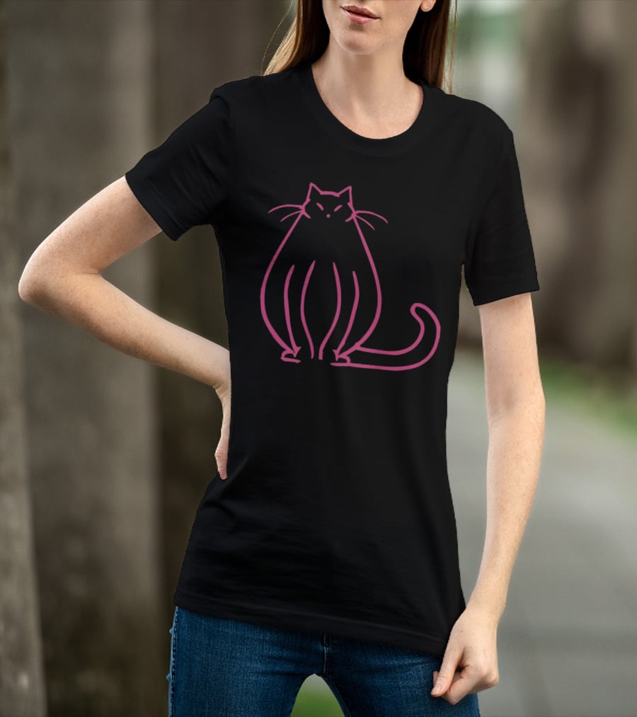 Classic Pink Cat Outline T-Shirt