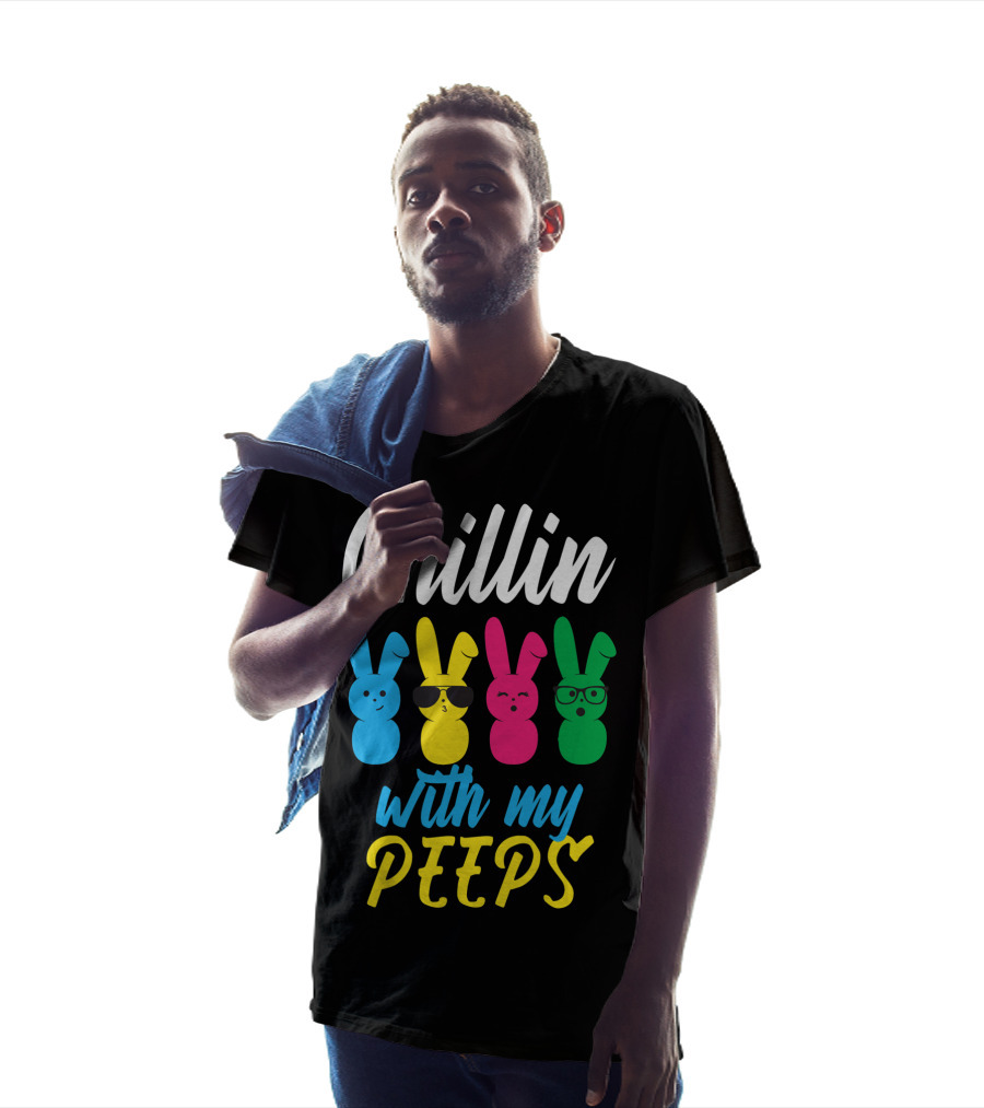 Chillin With My Peeps Funny Colorful Easter Bunny Rabbits T-Shirt