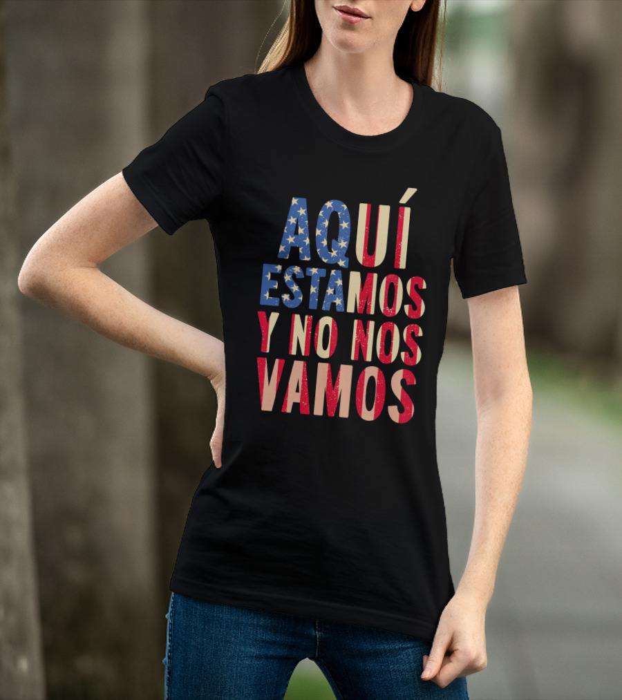 AQUÍ ESTAMOS Y NO NOS VAMOS USA Flag Colors T-Shirt