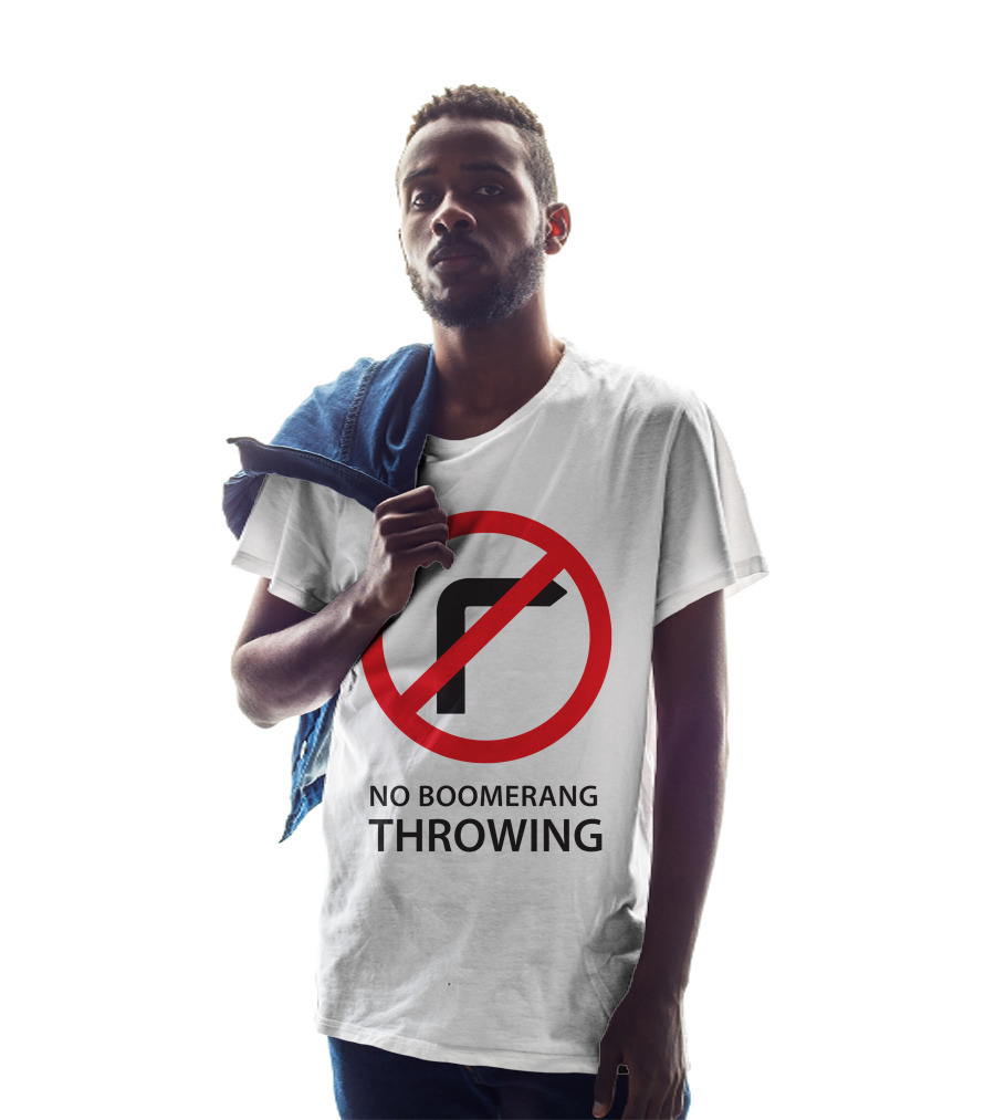 No Boomerang Throwing Prohibition Circular Symbol With Red Line Through Boomerang T-Shirt