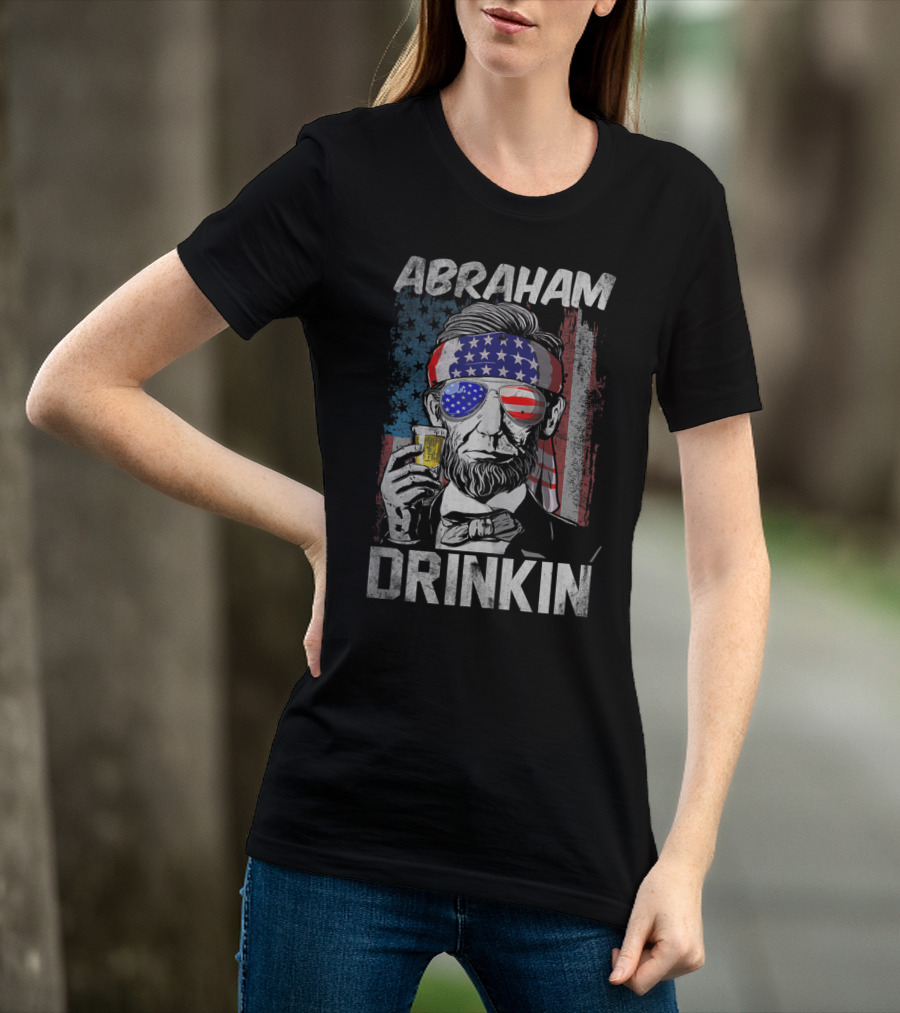 Abraham Drinkin Funny Abe Lincoln Merica USA Flag Bandana Sunglasses Beer T-Shirt