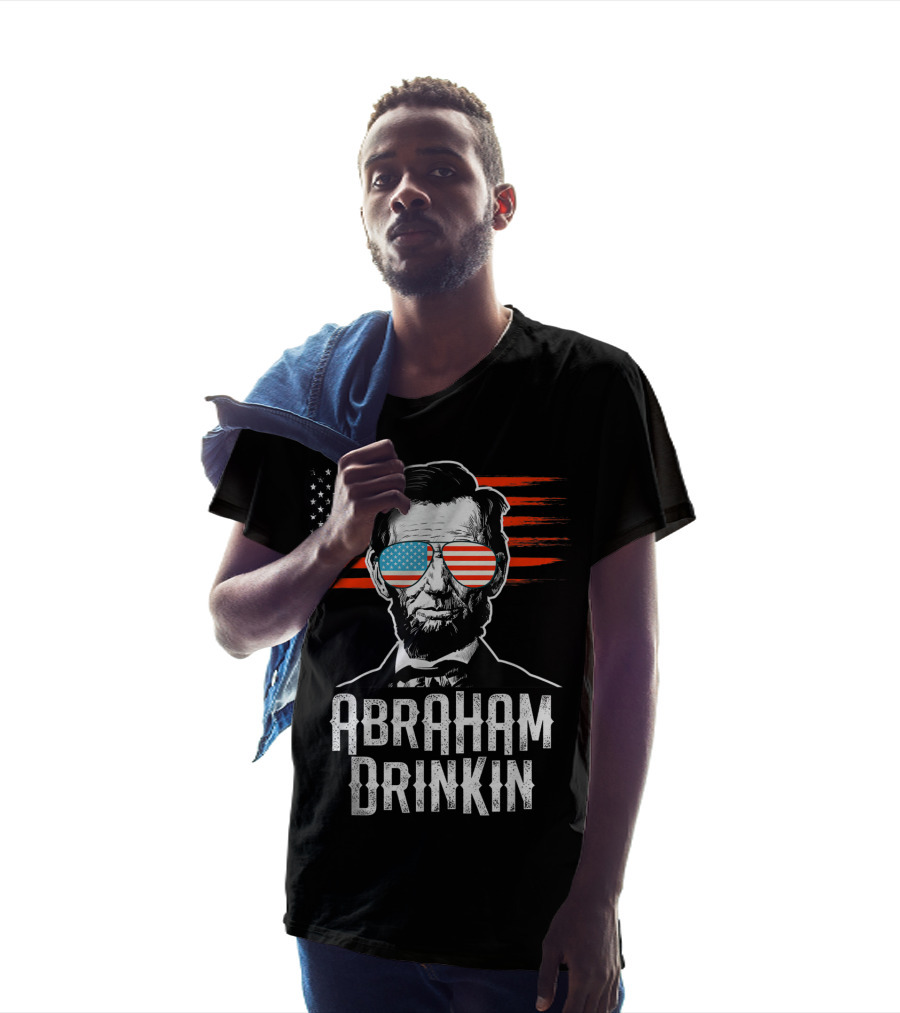 Abraham Drinkin Funny Lincoln Shades American Flag T-Shirt