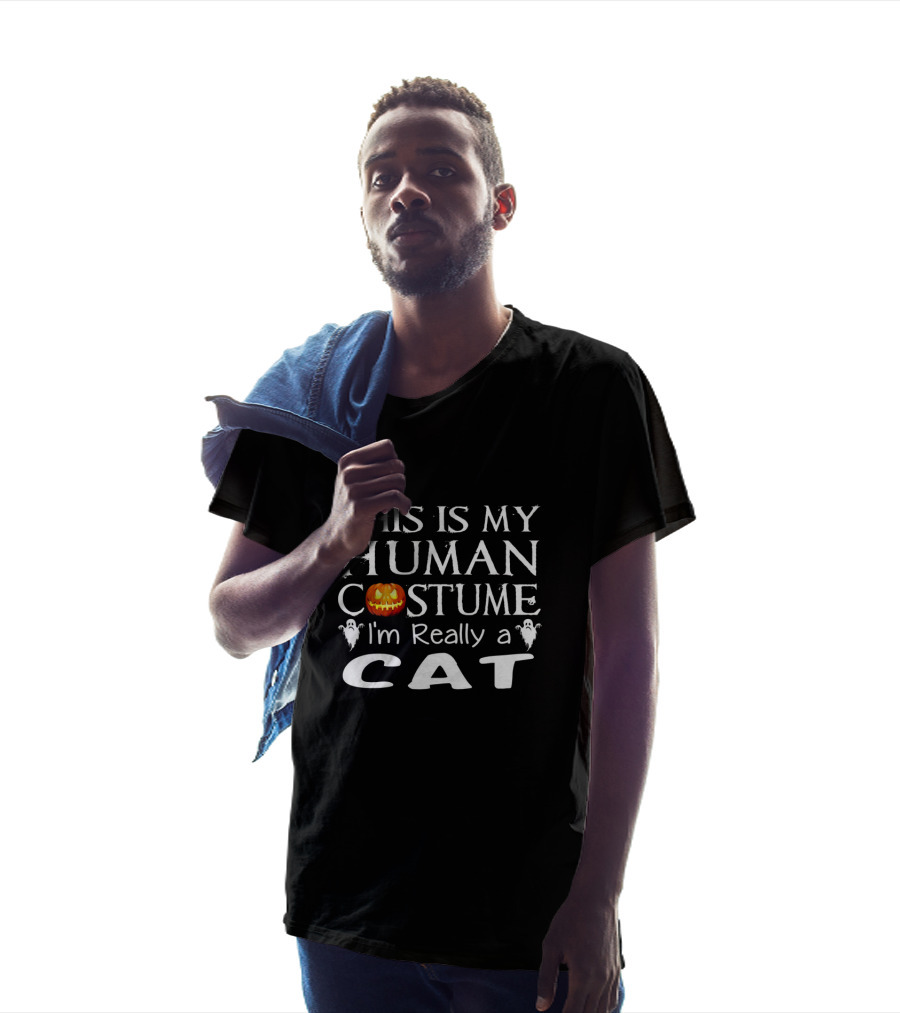 This Is My Human Costume I'm Really A Cat Halloween Pumpkin Ghosts T-Shirt