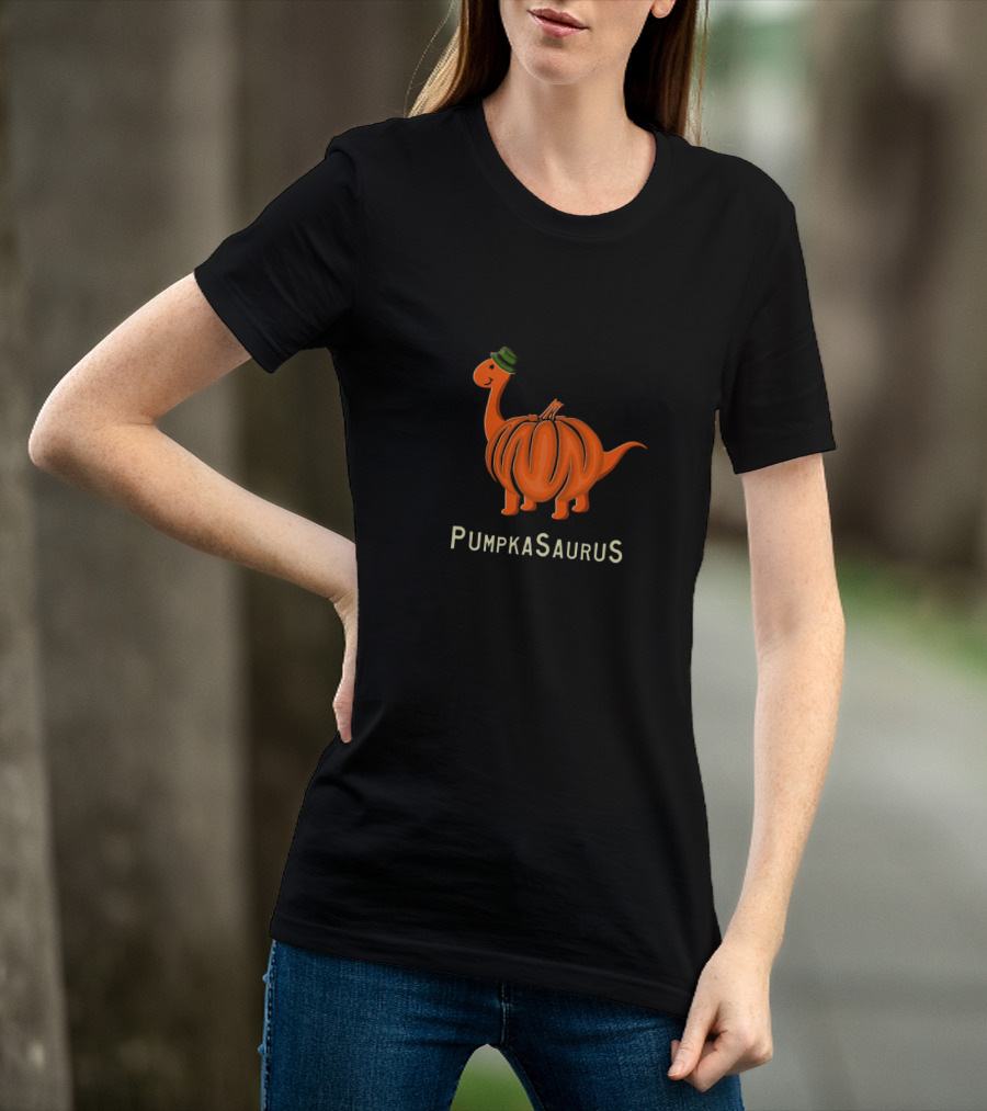 Pumpkasaurus Dinosaur With Green Hat Pumpkin Body T-Shirt