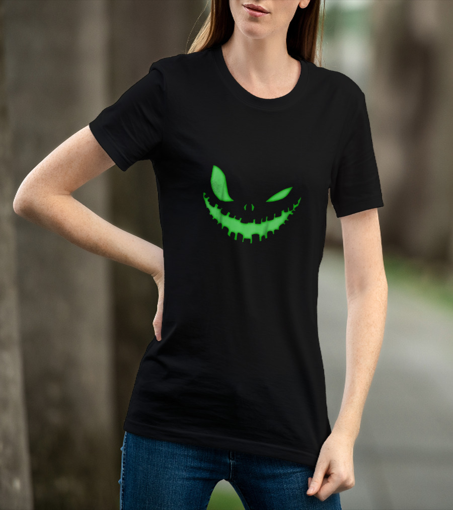 Spooky Face Halloween Dark Green Glow Creepy Smile T-Shirt