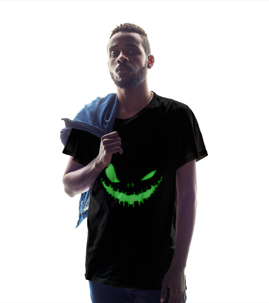 Spooky Face Halloween Dark Green Glow Creepy Smile T-Shirt