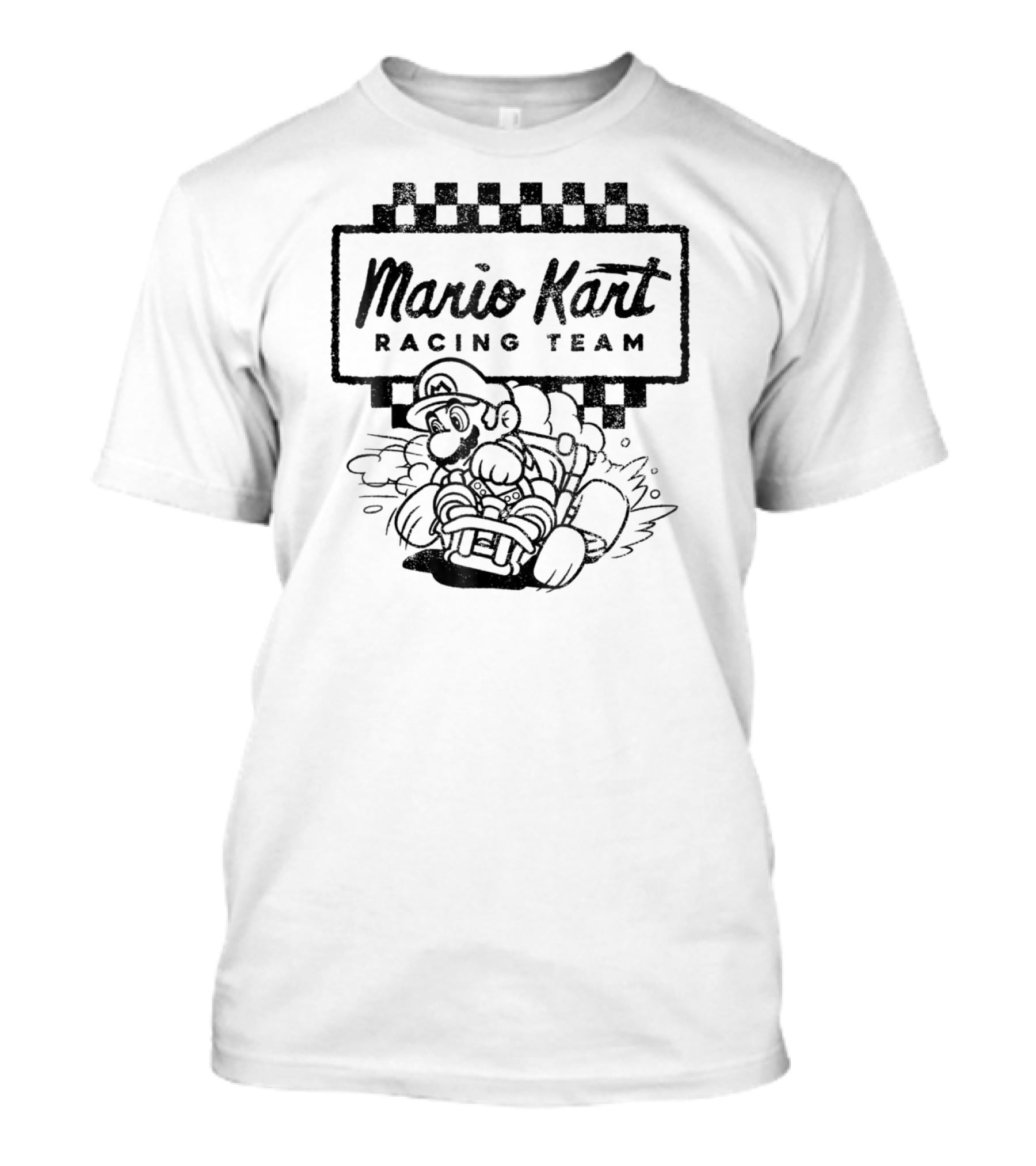 Mario Kart Racing Team Outlined Mario Drift Checkered Flag T-Shirt