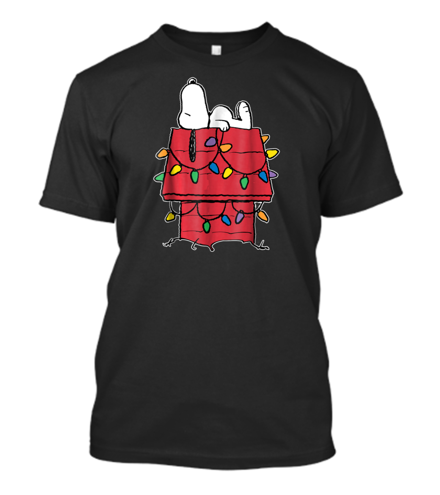 Snoopy Sleeping On Doghouse With Christmas Lights Peanuts Holiday Novelty T-Shirt