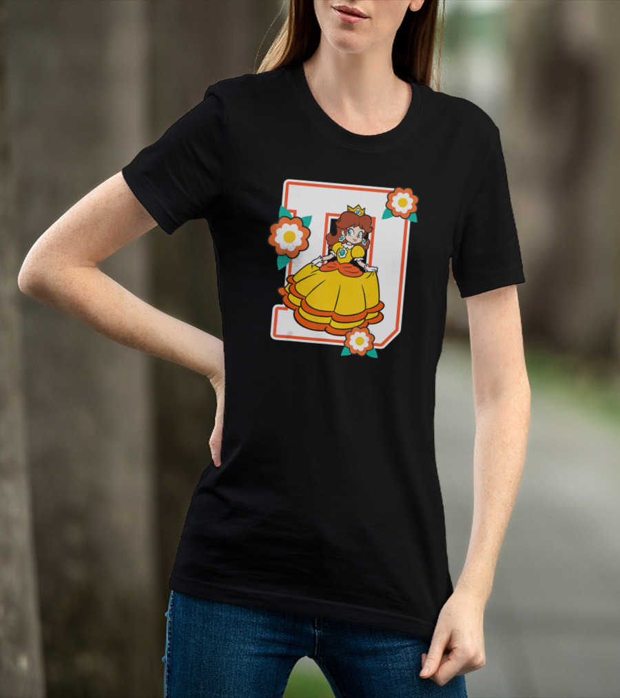 Super Mario Daisy Princess With Flowers And Letter D T-Shirt