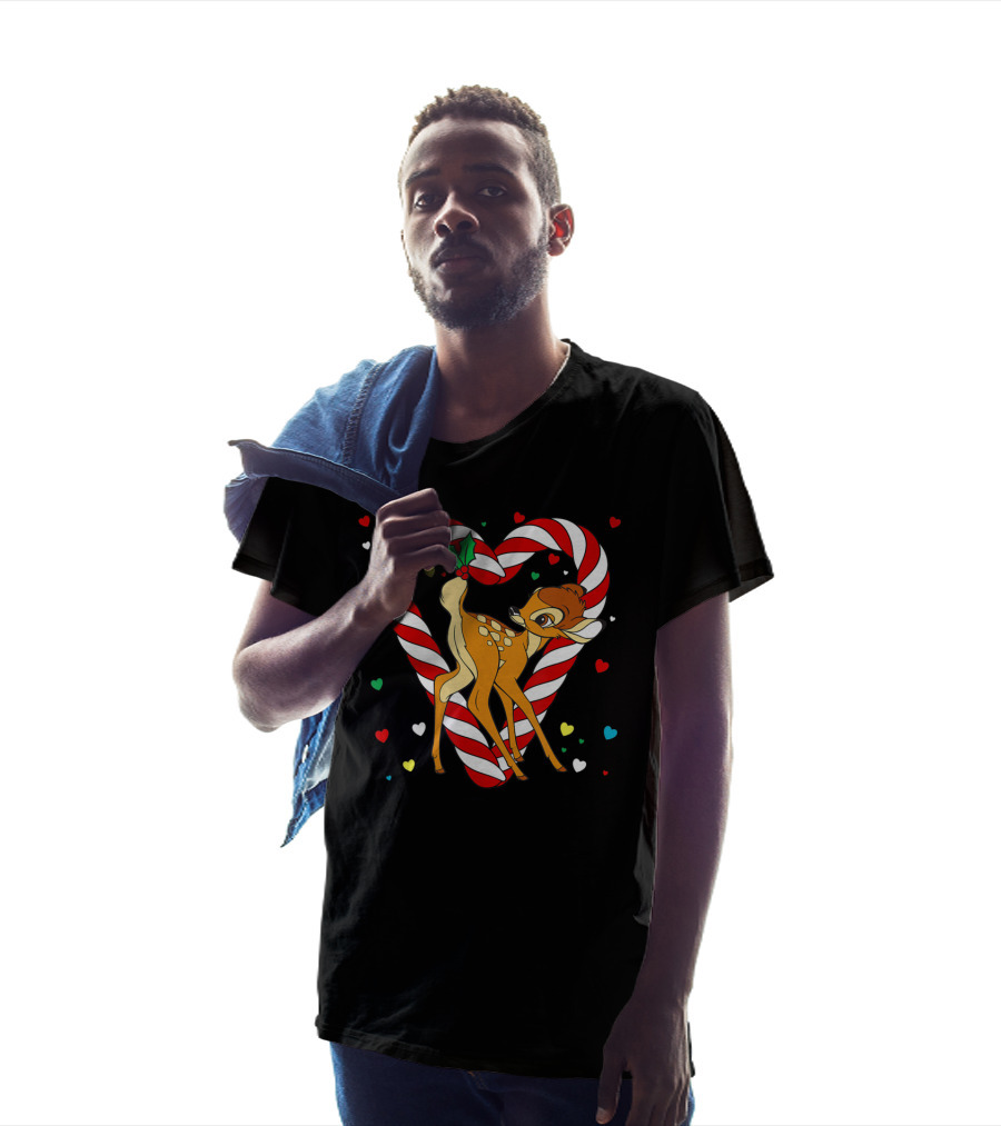 Disney Bambi Candy Cane Heart With Colorful Hearts T-Shirt