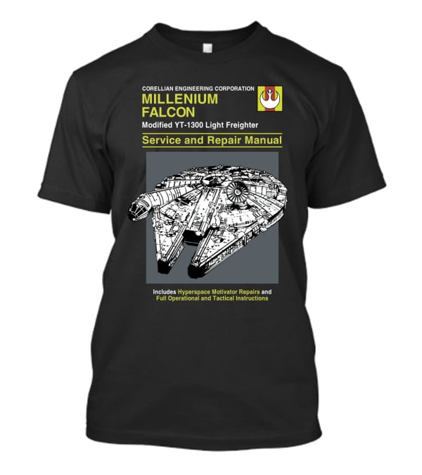 Corellian Engineering Corporation Millennium Falcon Modified YT-1300 Light Freighter Service And Repair Manual Star Wars T-Shirt