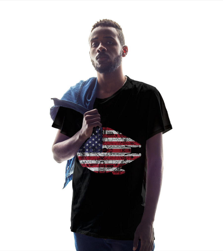 USA Flag Millennium Falcon Iconic Spaceship T-Shirt