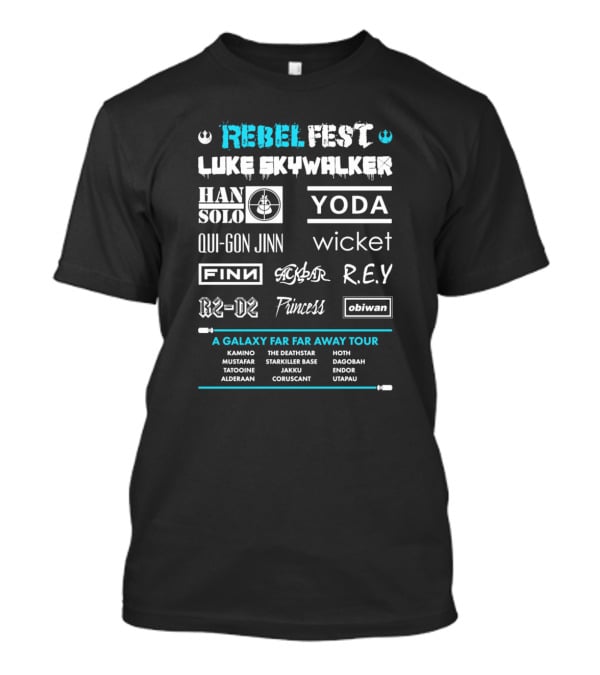 Rebel Fest Luke Skywalker Han Solo Yoda Qui-Gon Jinn Finn R2-D2 A Galaxy Far Far Away Tour T-Shirt