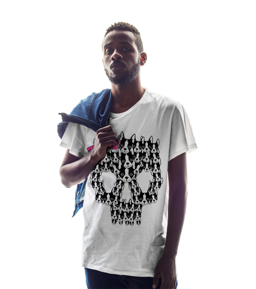 Boston Terrier Skull Pink Bow T-Shirt