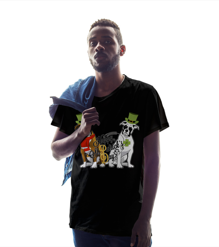 Happy St Patrick's Day Boxer Dogs With Shamrocks And Hats T-Shirt