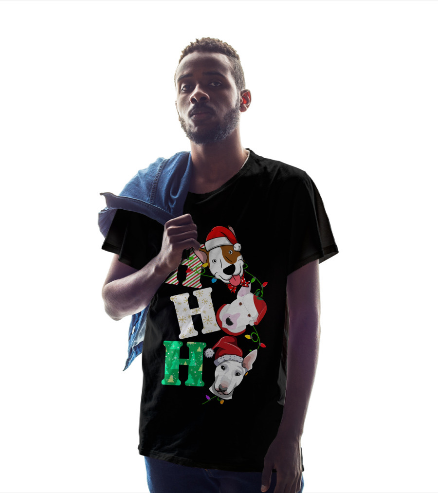 Ho Ho Ho Bullterrier Christmas Santa Hats T-Shirt