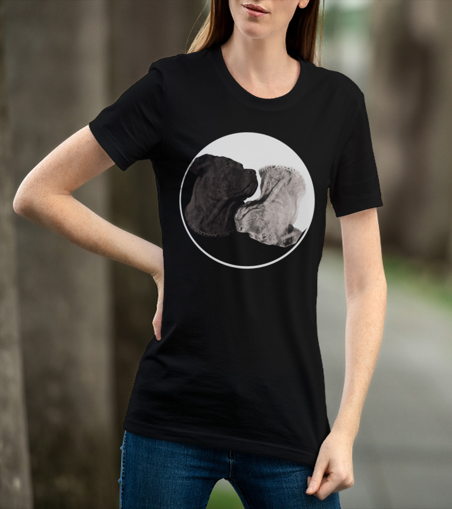 Cane Corso Yin Yang Circle With Black And White Dog Heads T-Shirt