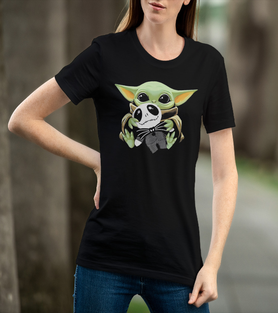 Baby Yoda Hugging Jack Skellington Doll T-Shirt