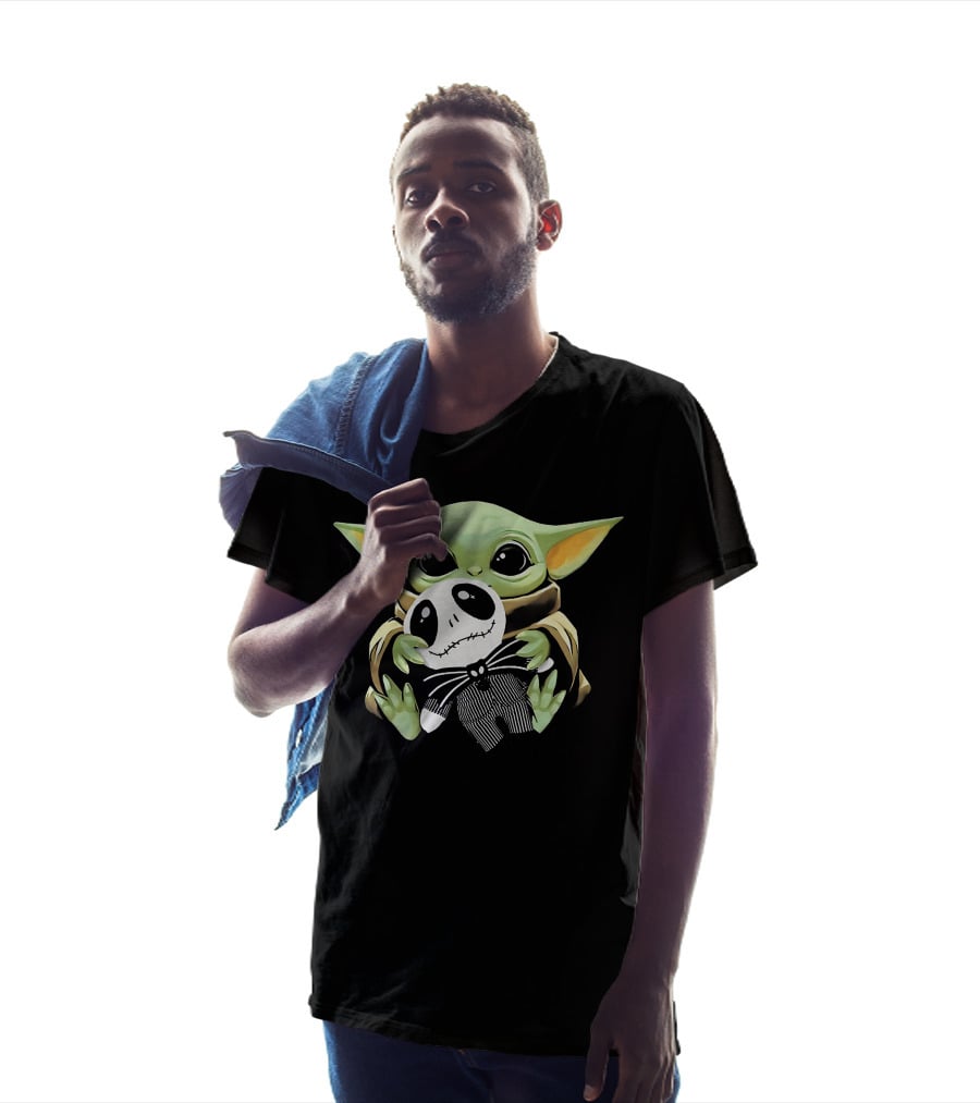 Baby Yoda Hugging Jack Skellington Doll T-Shirt