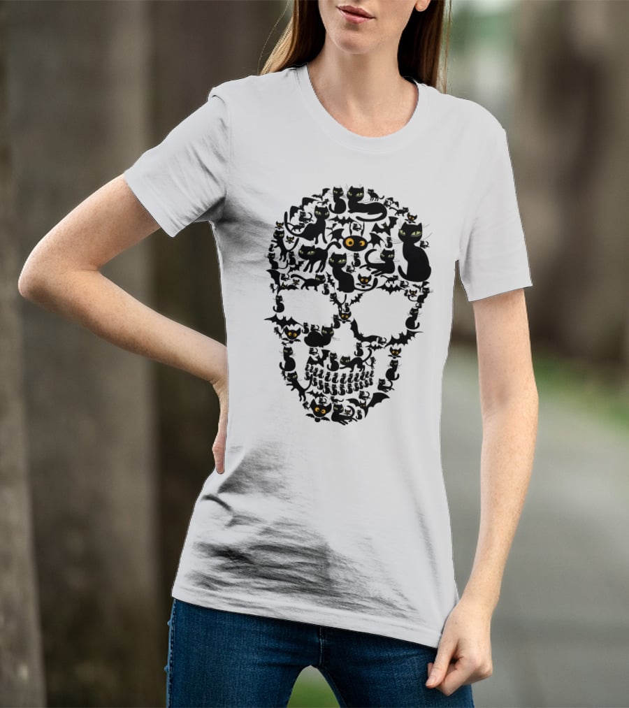 Cat Skull Bat Eyes Halloween Cats T-Shirt