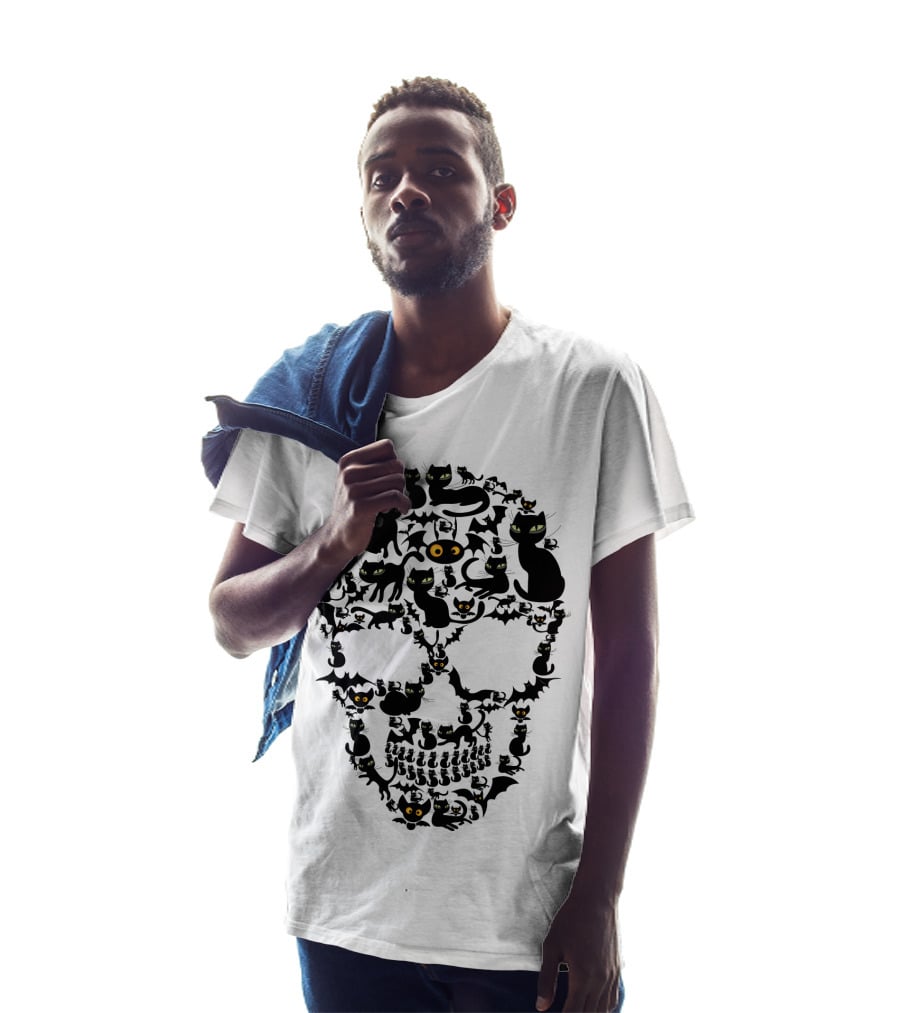 Cat Skull Bat Eyes Halloween Cats T-Shirt