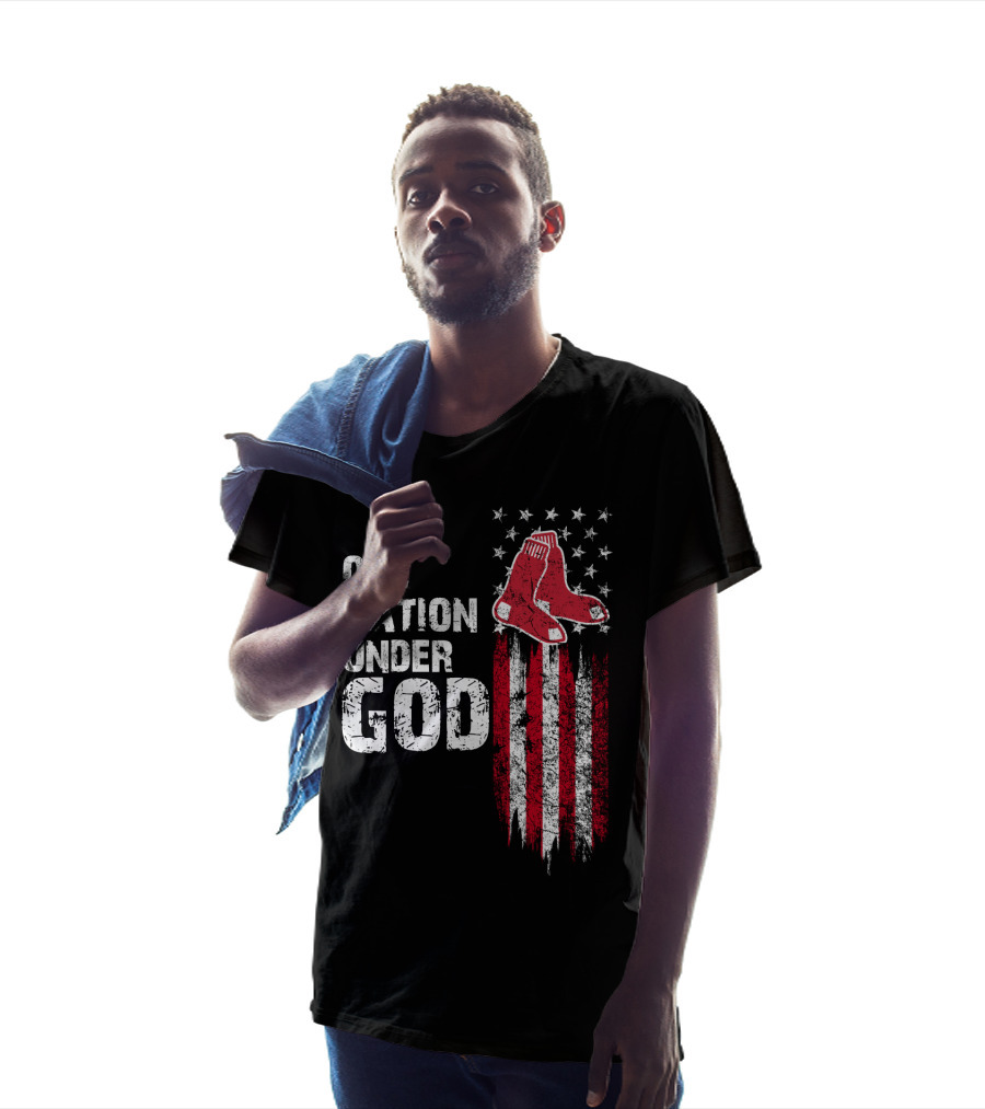 One Nation Under God Boston Red Sox American Flag Socks Stars Stripes T-Shirt
