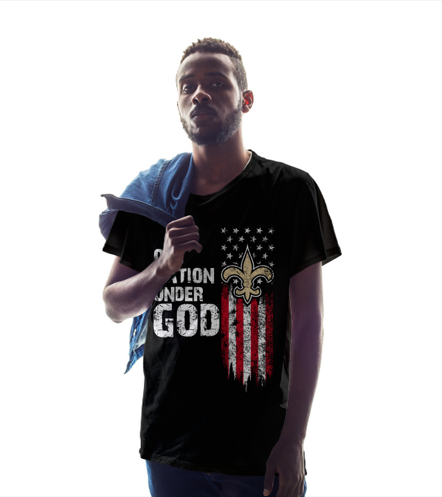 One Nation Under God New Orleans Saints Fleur-De-Lis American Flag Stars T-Shirt