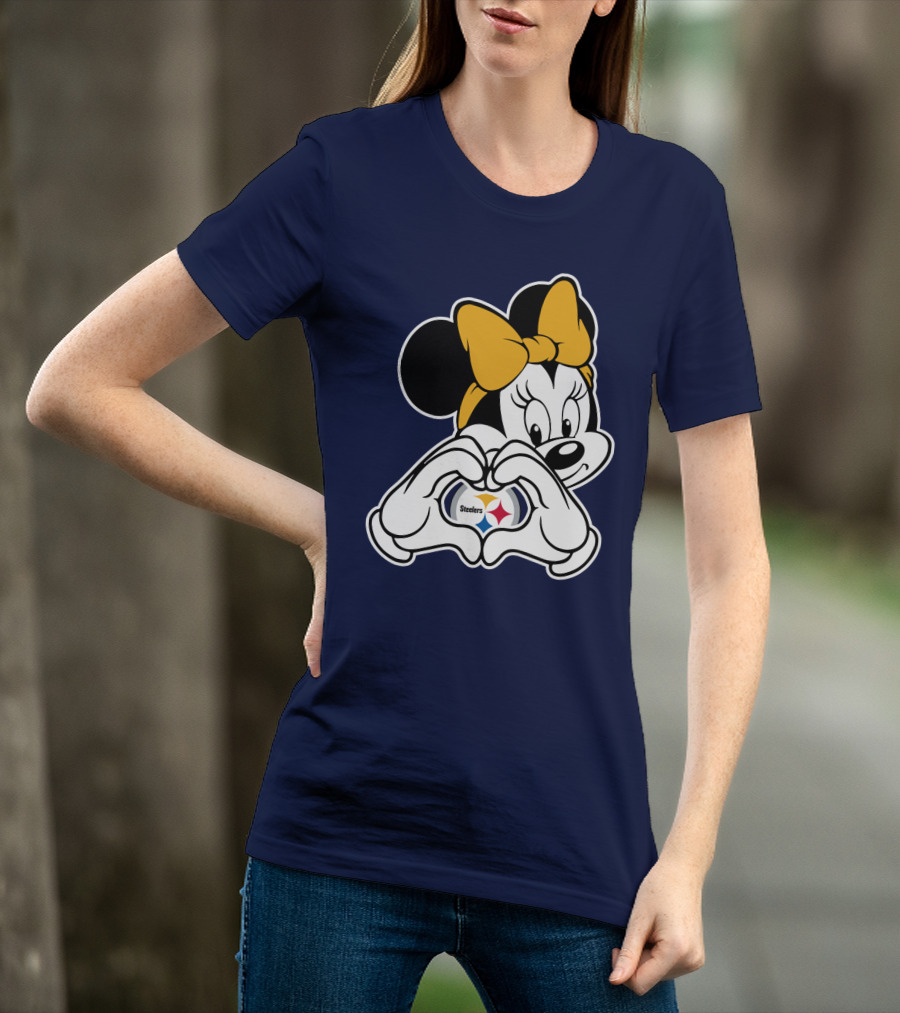 Minnie Mouse Heart Hands Steelers Logo Pittsburgh Steelers T-Shirt