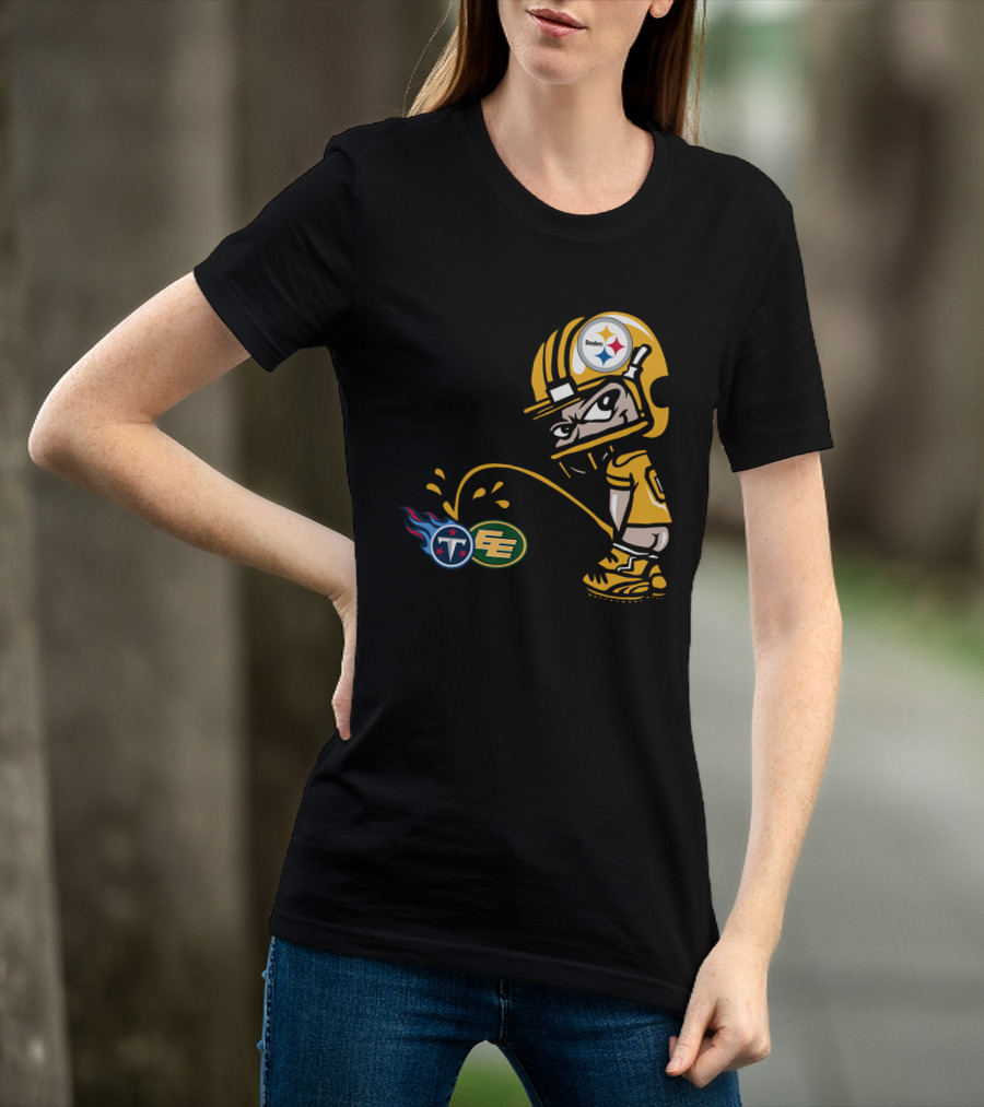 Pittsburgh Steelers Humorous Rivalry Character With Titans And Eagles Logos T-Shirt