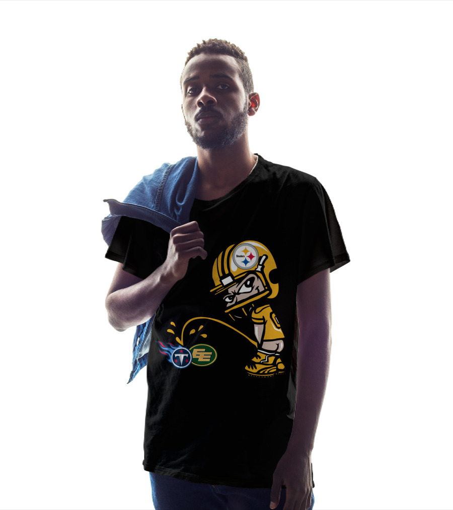 Pittsburgh Steelers Humorous Rivalry Character With Titans And Eagles Logos T-Shirt