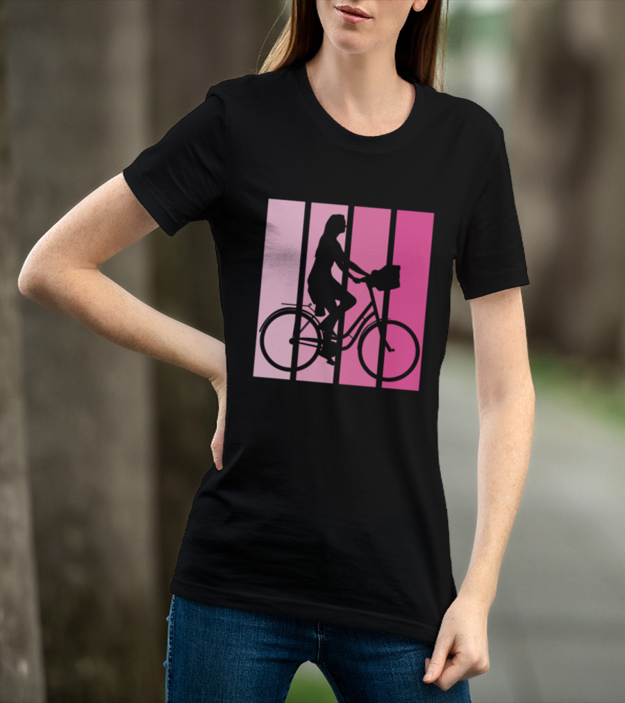Bicycle Sport Hobby Girls Bike Silhouette Pink Gradient T-Shirt