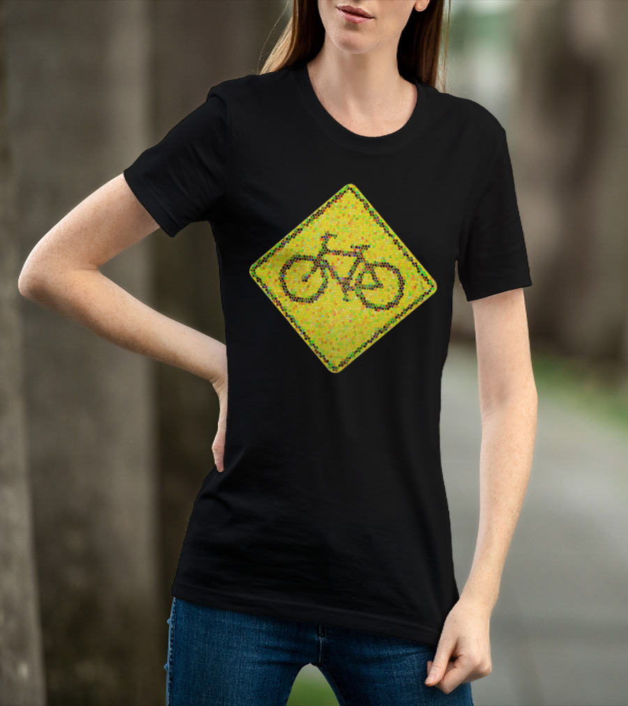 Bike Road Sign Mosaic Style Circular Dots T-Shirt