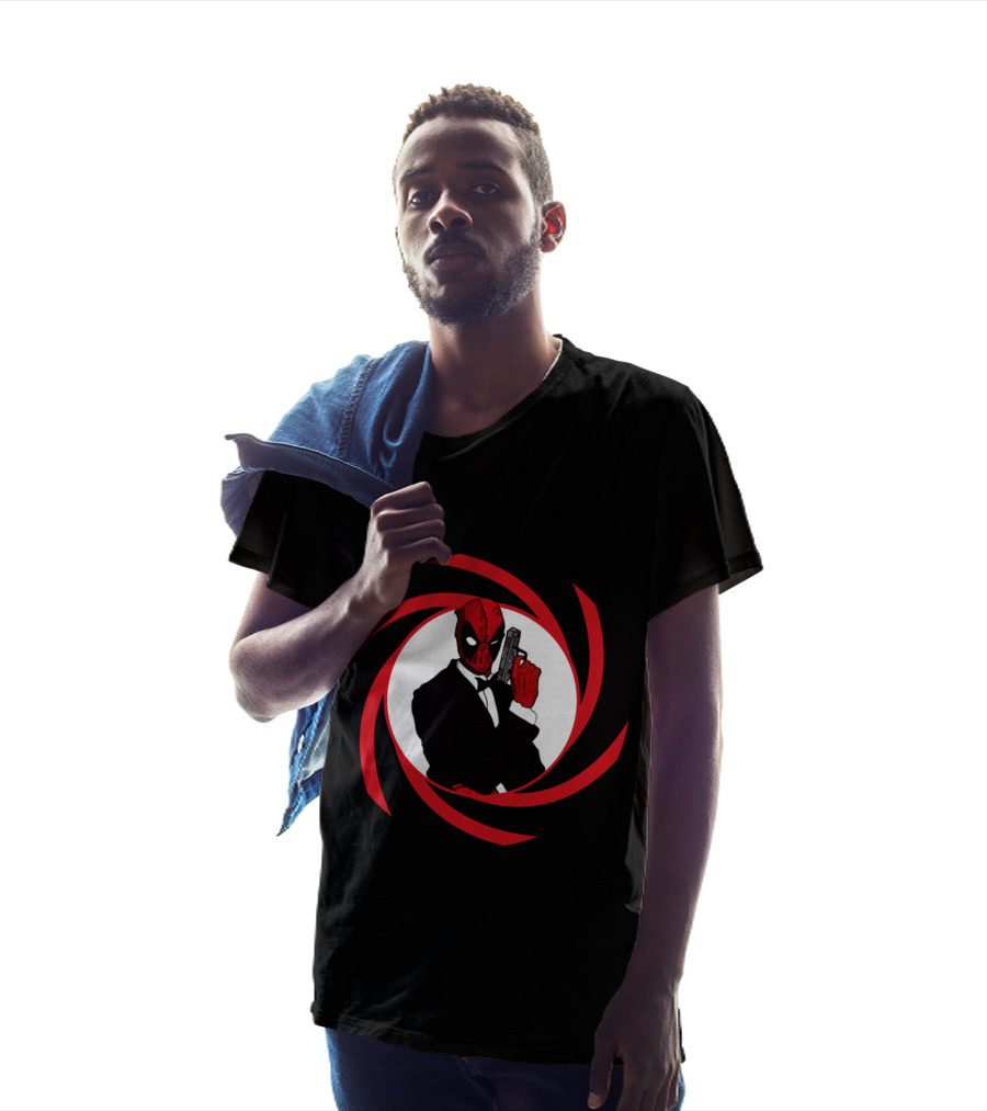 Deadpool Bond In Red Spy Spiral Suit With Gun T-Shirt