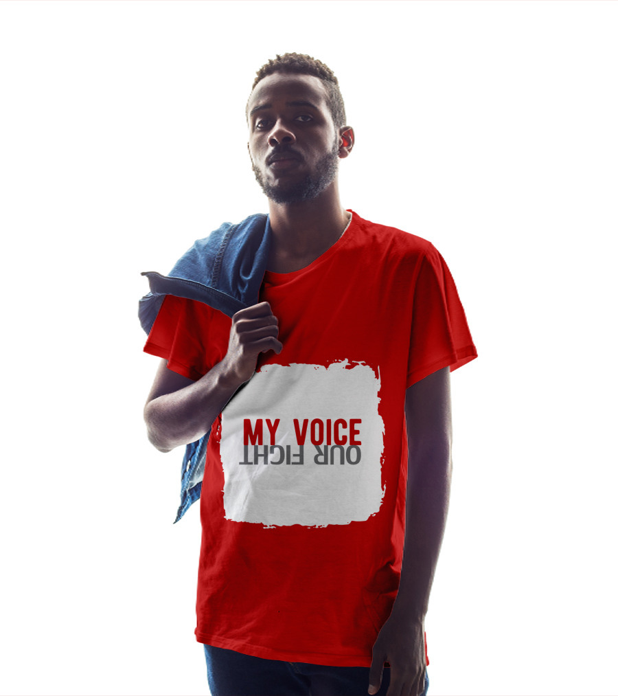 My Voice Our Fight Red And White Distressed Square T-Shirt