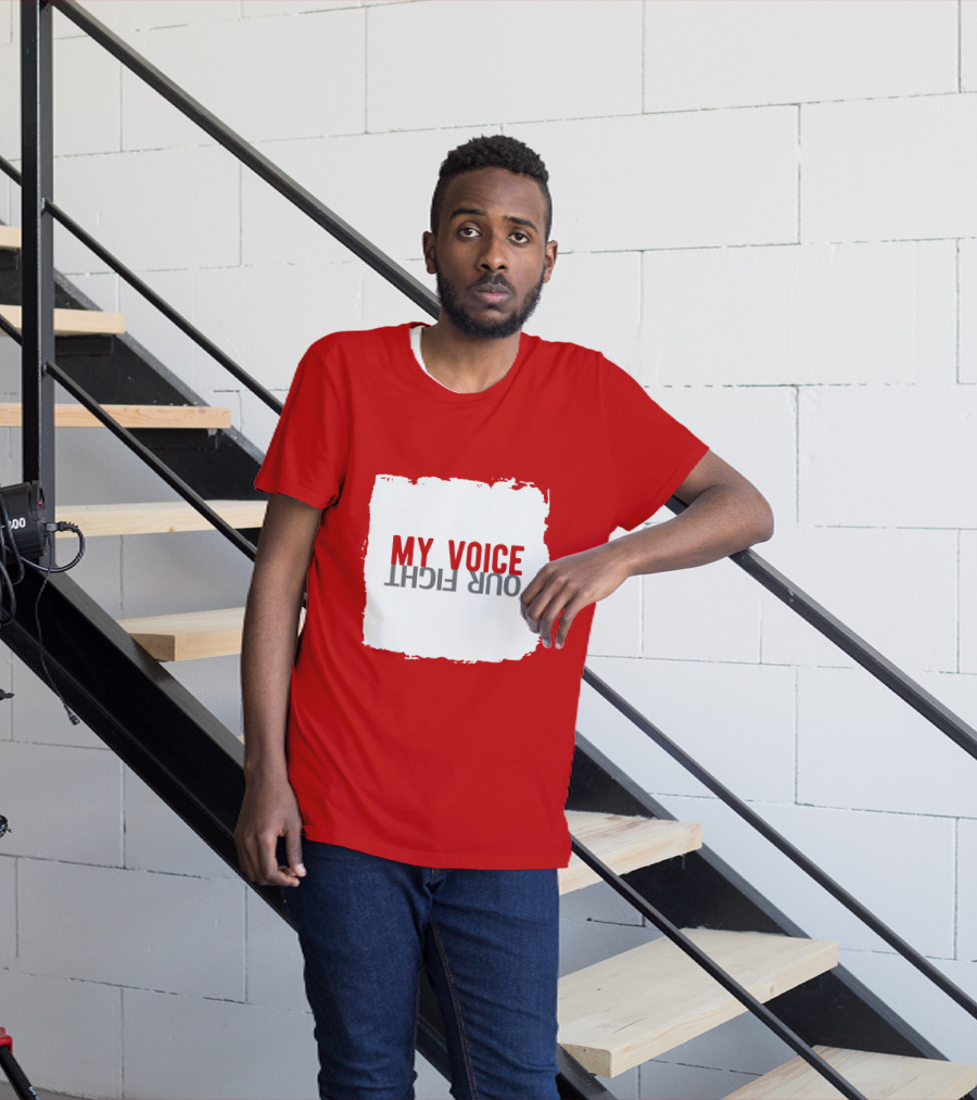 My Voice Our Fight Red And White Distressed Square T-Shirt