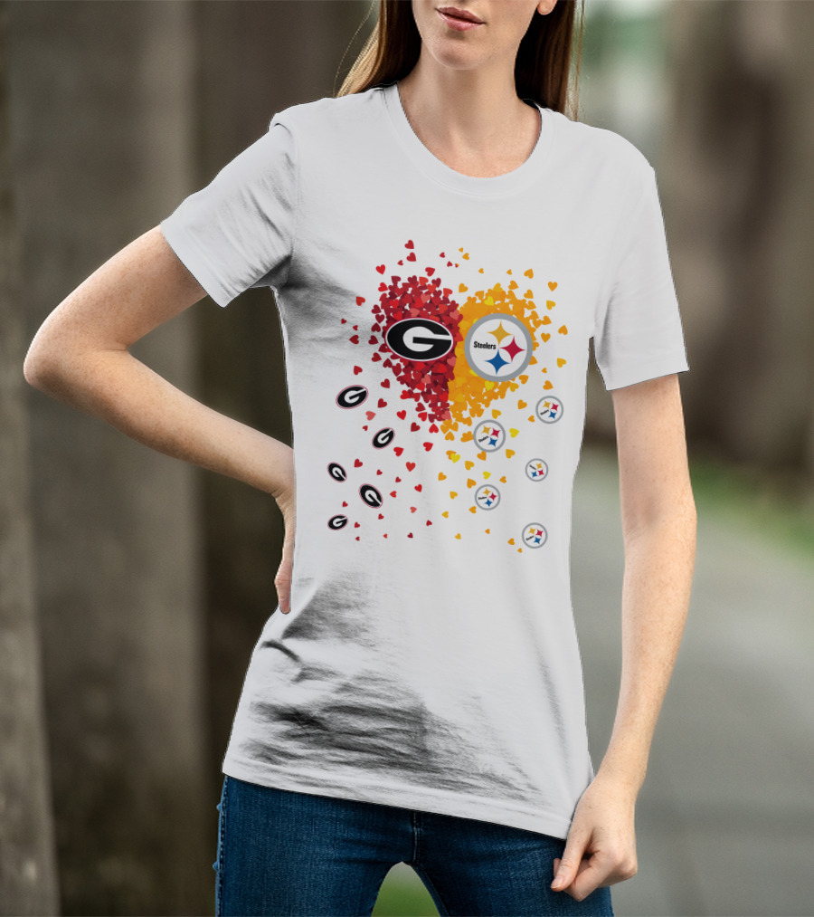 Heart Georgia Bulldogs Pittsburgh Steelers T-Shirt