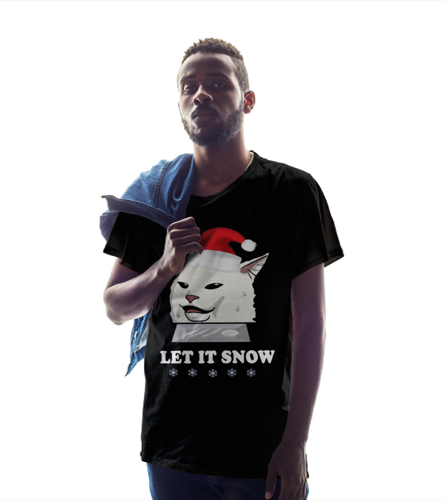 Let It Snow Cat In Santa Hat With Snowflakes T-Shirt