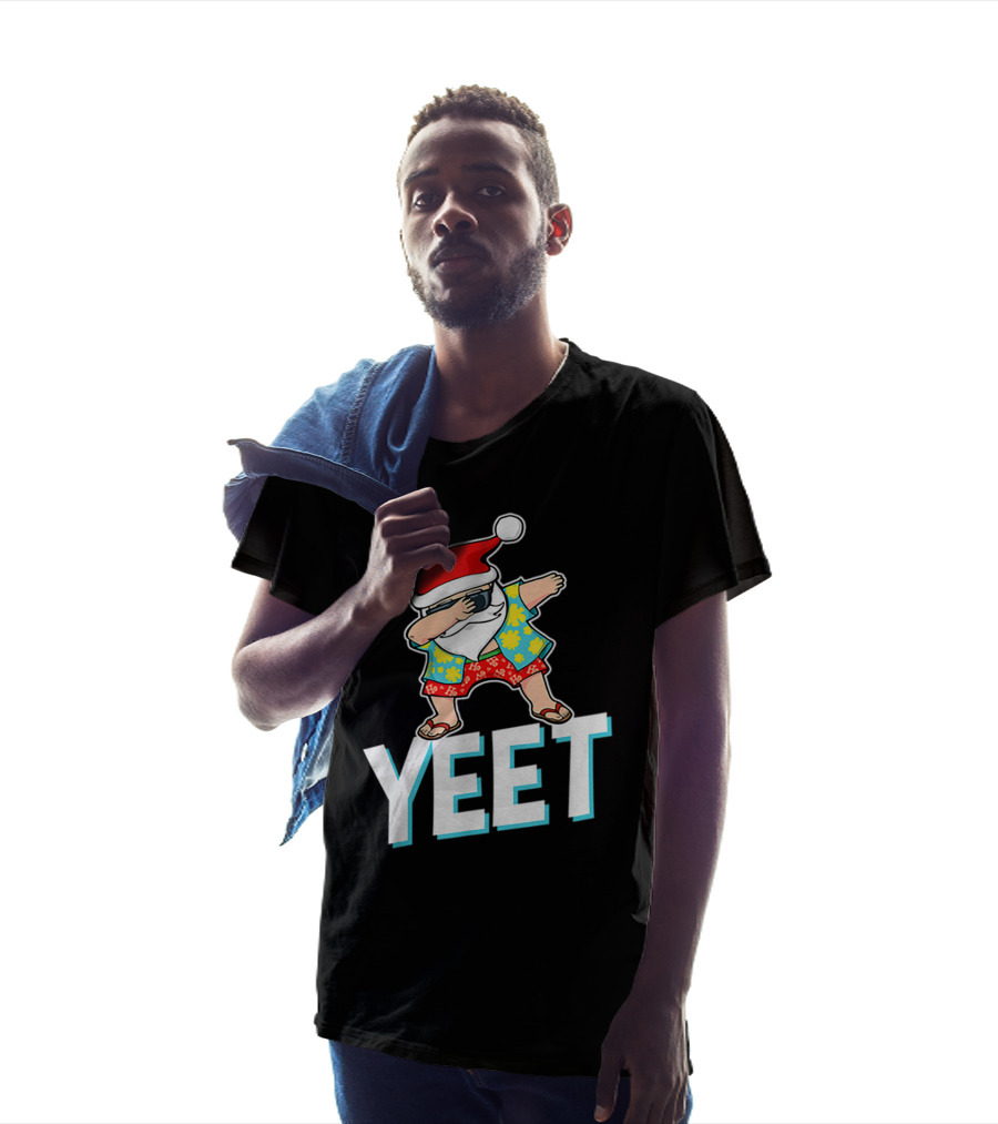 Dab Santa Hawaiian Christmas Yeet Santa Hat Floral T-Shirt
