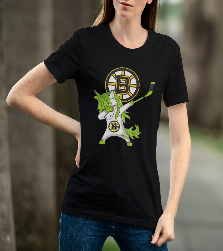 St Patrick Day Dabbing Unicorn Boston Bruins Hockey Stick T-Shirt