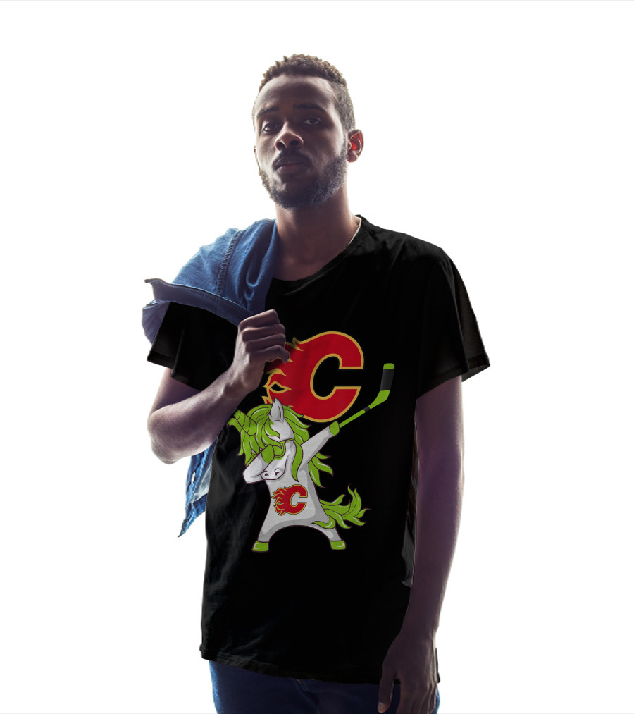 St Patrick Day Dabbing Unicorn Calgary Flames Hockey Stick T-Shirt