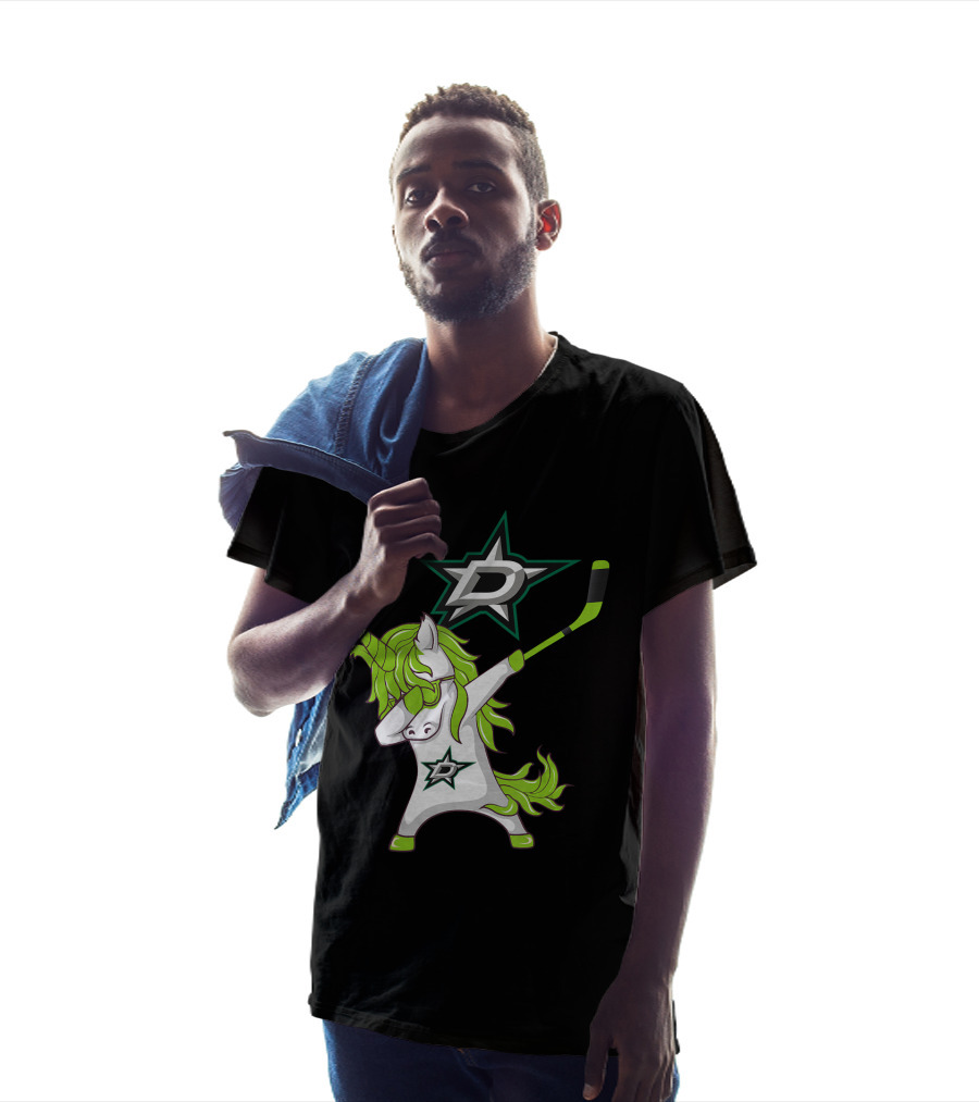 St Patrick's Day Dabbing Unicorn With Hockey Stick Dallas Stars T-Shirt