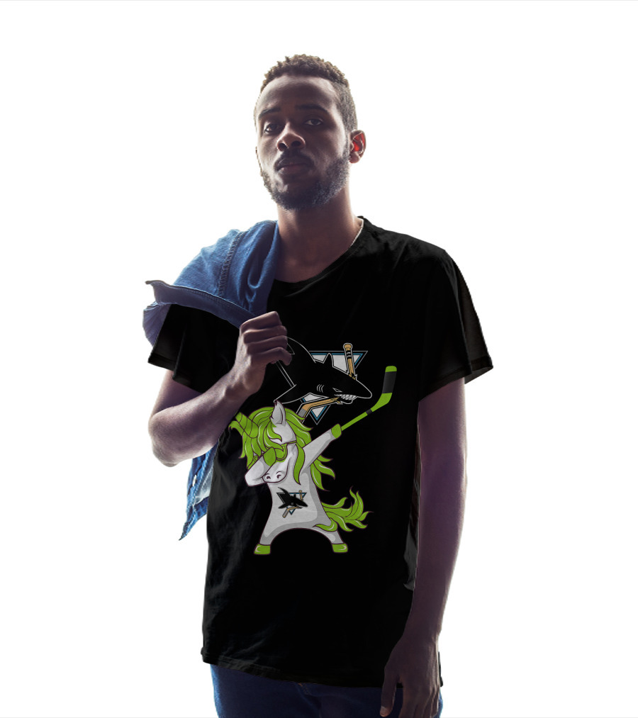 St Patrick's Day Dabbing Unicorn San Jose Sharks Hockey Stick T-Shirt