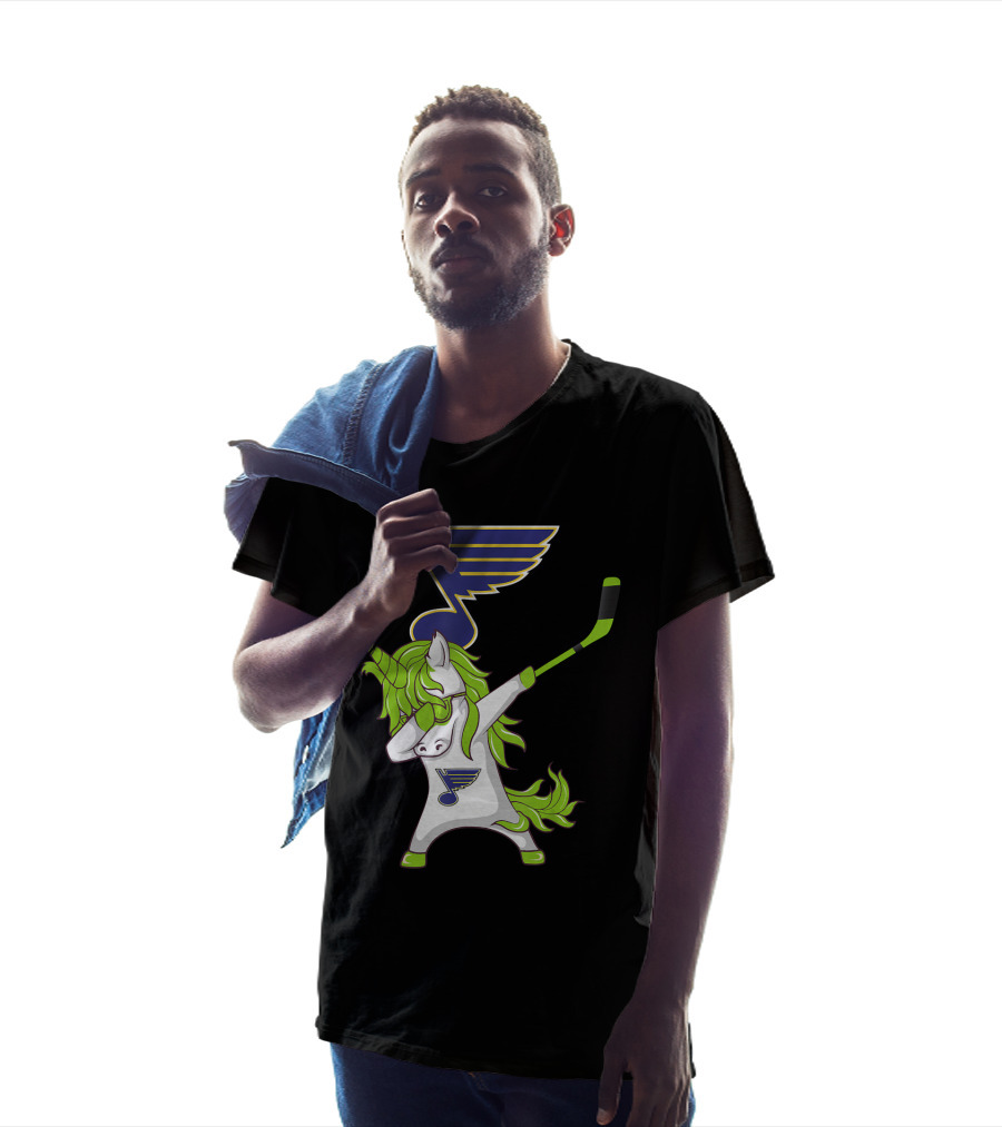 St Patrick Day Dabbing Unicorn Hockey Stick St Louis Blues T-Shirt