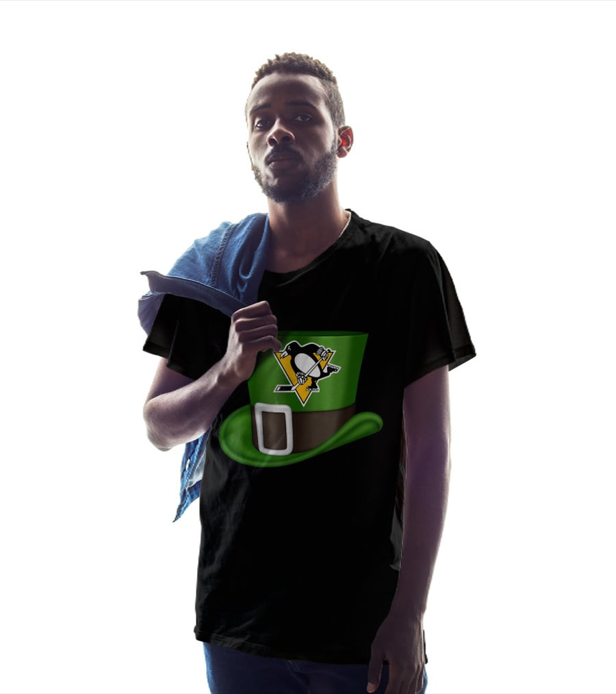 St Patrick Day Pittsburgh Penguins Leprechaun Hat Hockey T-Shirt