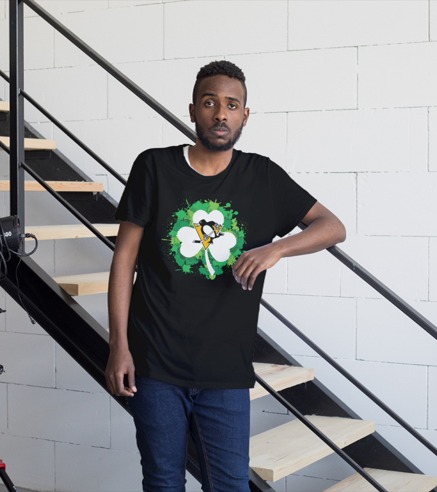 St Patrick Day Shamrock Splash Pittsburgh Penguins Hockey T-Shirt