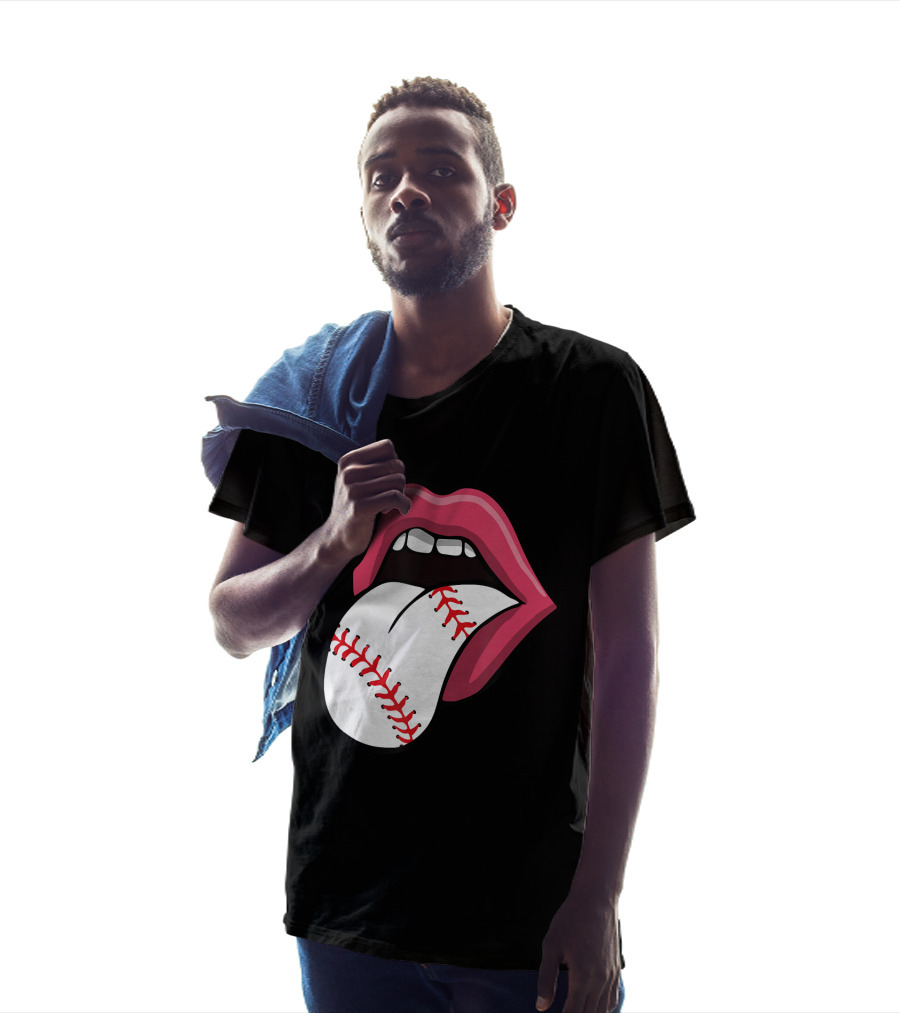 Baseball Red Lips Tongue Stitch T-Shirt