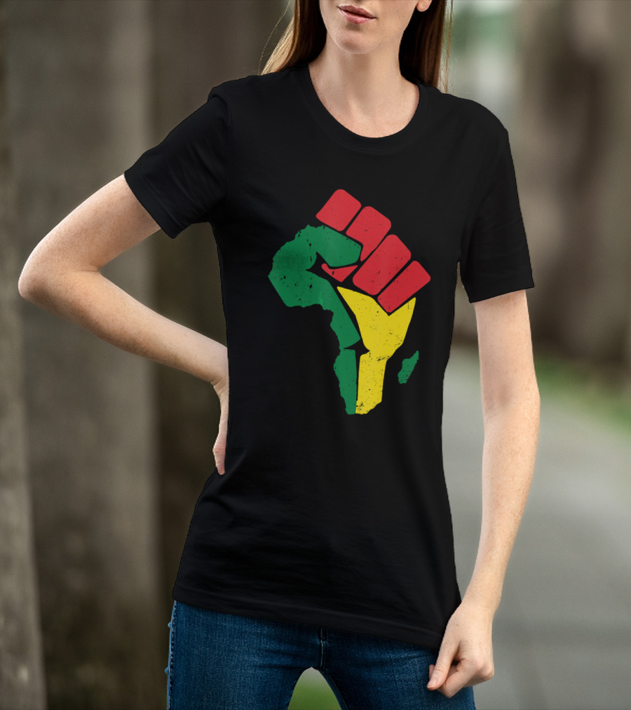 Black Fist African Map Red Green Yellow Pride Black History T-Shirt