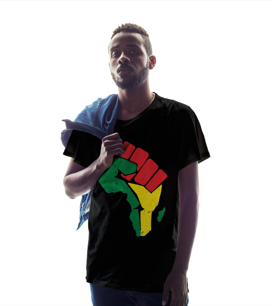 Black Fist African Map Red Green Yellow Pride Black History T-Shirt