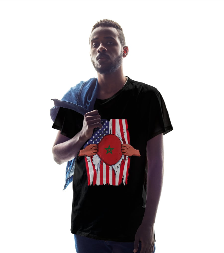 Morocco Flag Inside American Flag Home Pride Moroccan T-Shirt