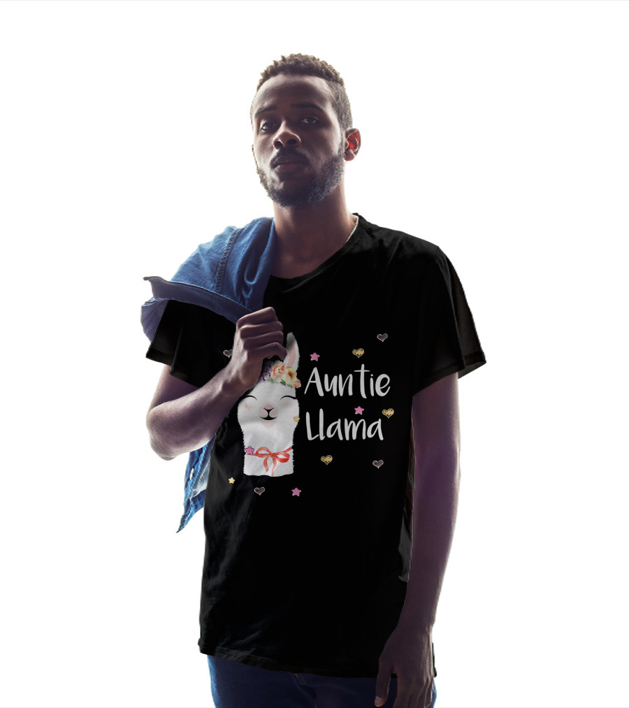 Auntie Llama Cute Floral Crown And Stars For Llama Lovers T-Shirt